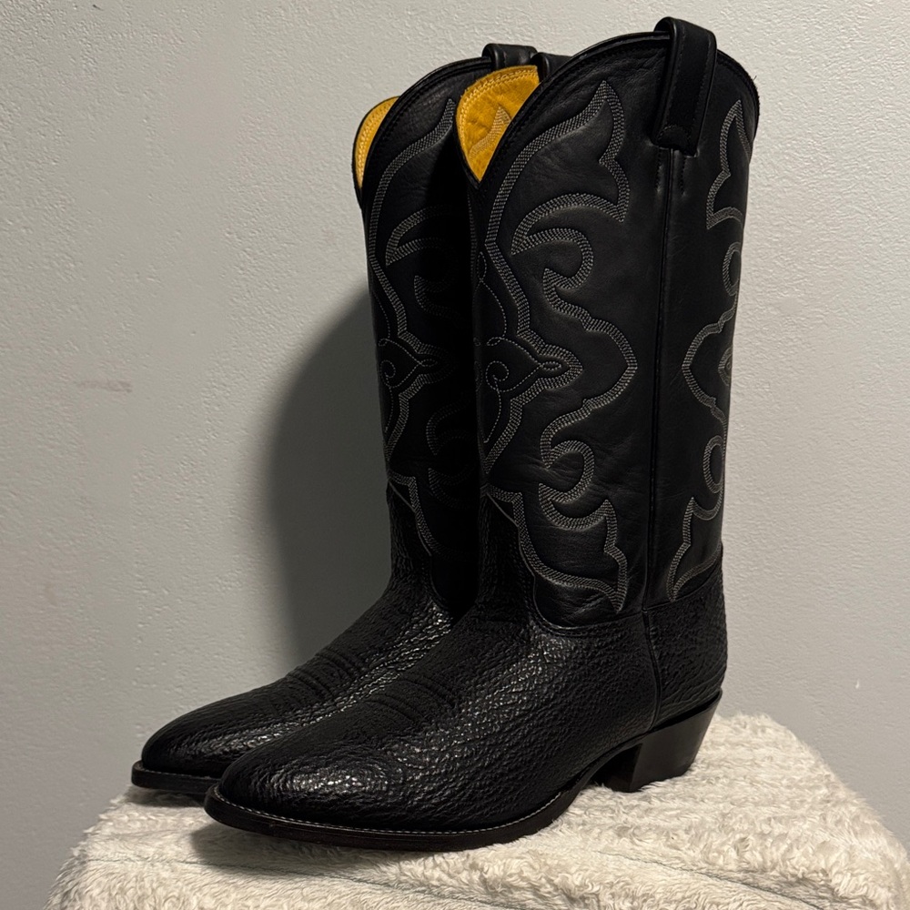 Real Elegant Black shark Leather Western Boots